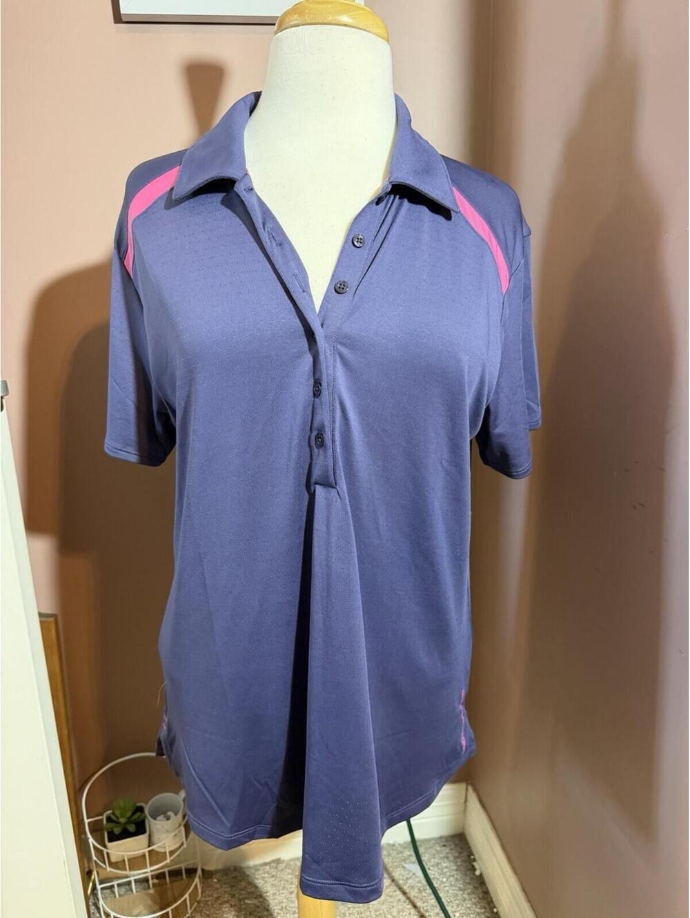 Under Armour UA Golf HeatGear Loose Block Polo Shirt Purple Pink Womens XL New